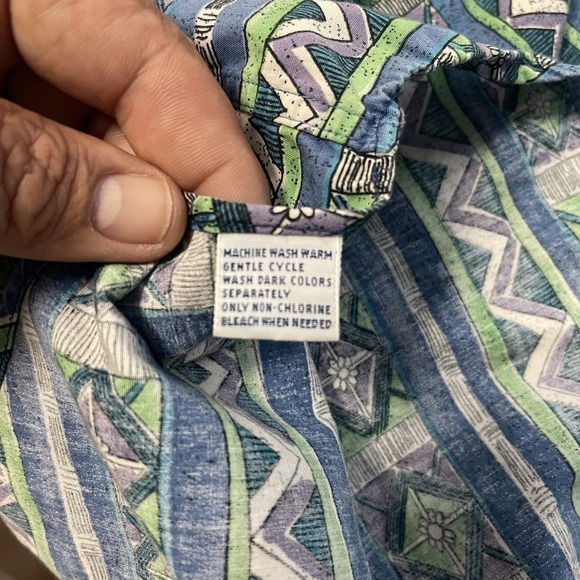 VTG 90s Arrow River Shirt M USA Aztec Geometric Retro‎ Blue Green Cotton Loud - Picture 5 of 8